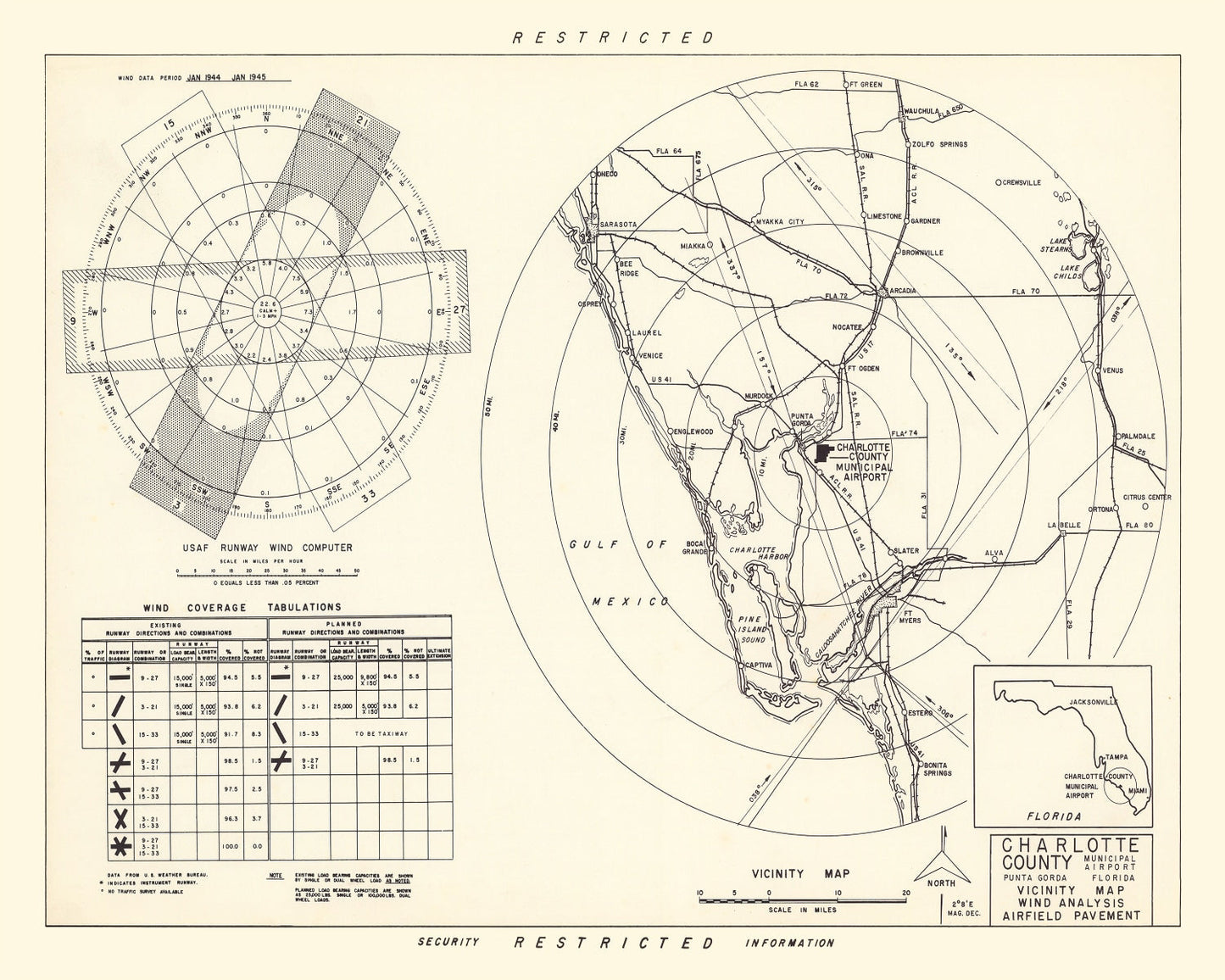 Vintage Map of the Charlotte County Municipal Airport Florida Vicinity, 1952