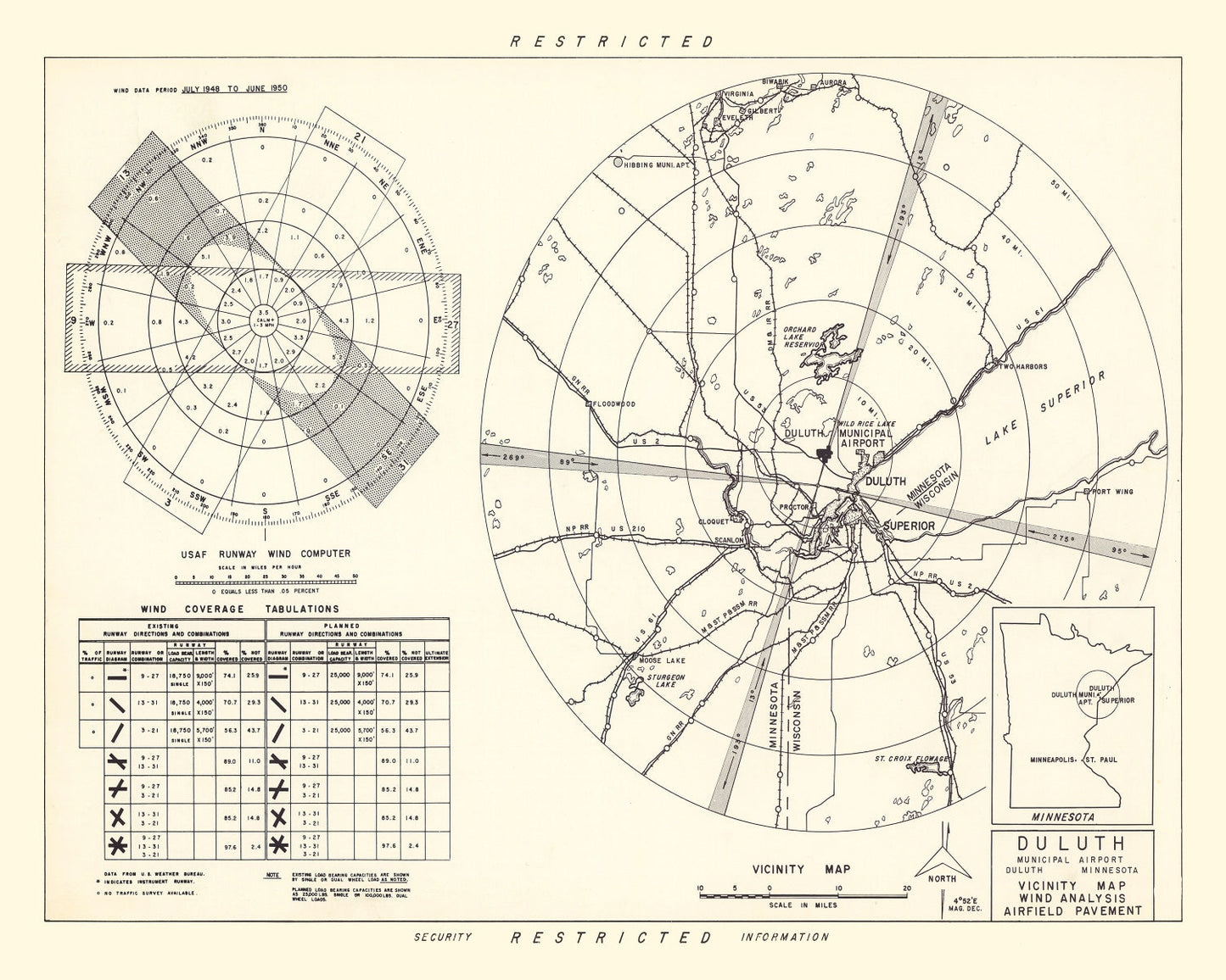Vintage Map of the Duluth Municipal Airport Vicinity, 1951