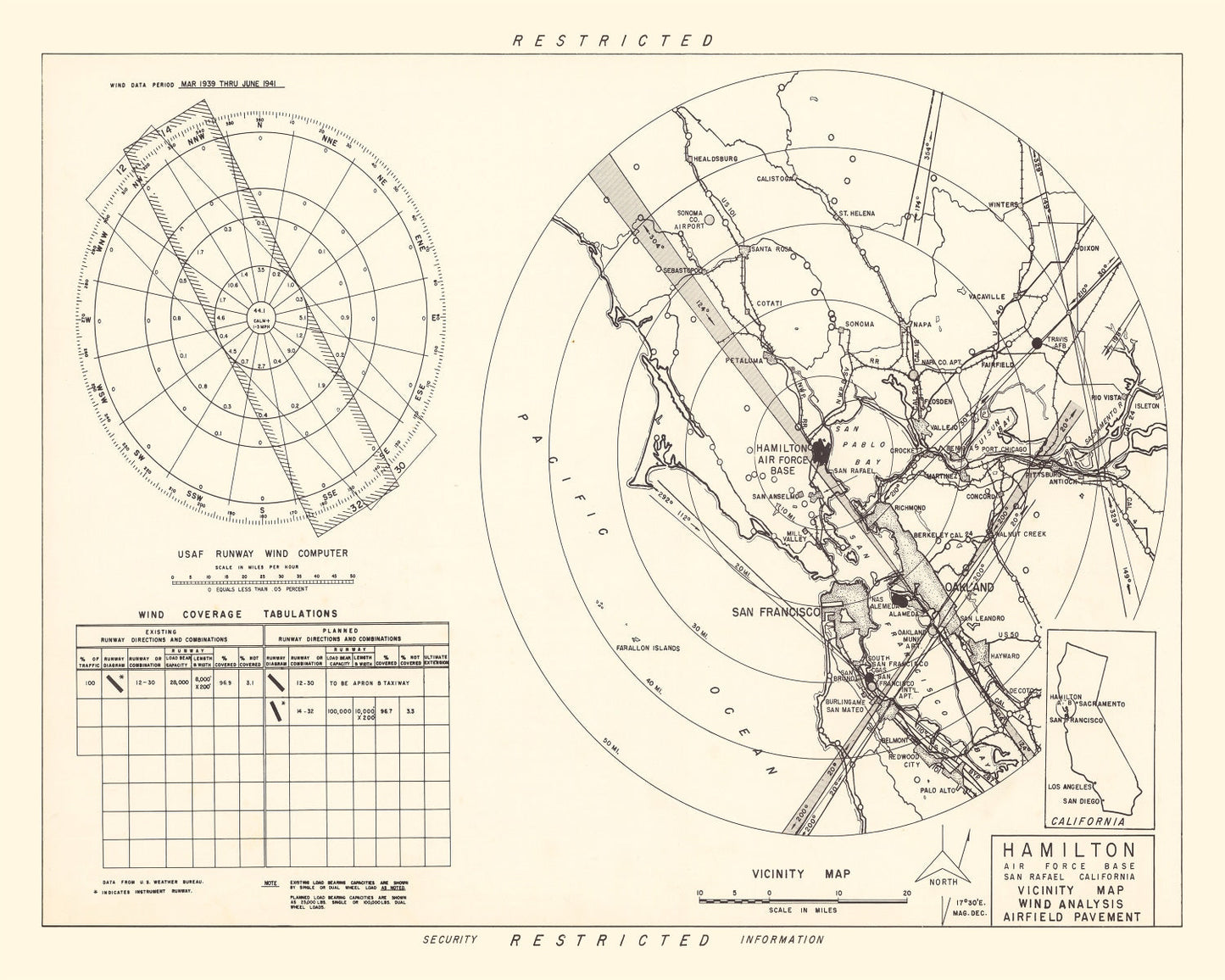 Vintage Map of the Hamilton Air Force Base Vicinity, 1951