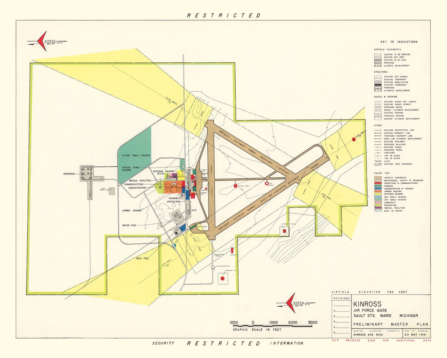 Vintage Map of Kinross Air Force Base, 1951