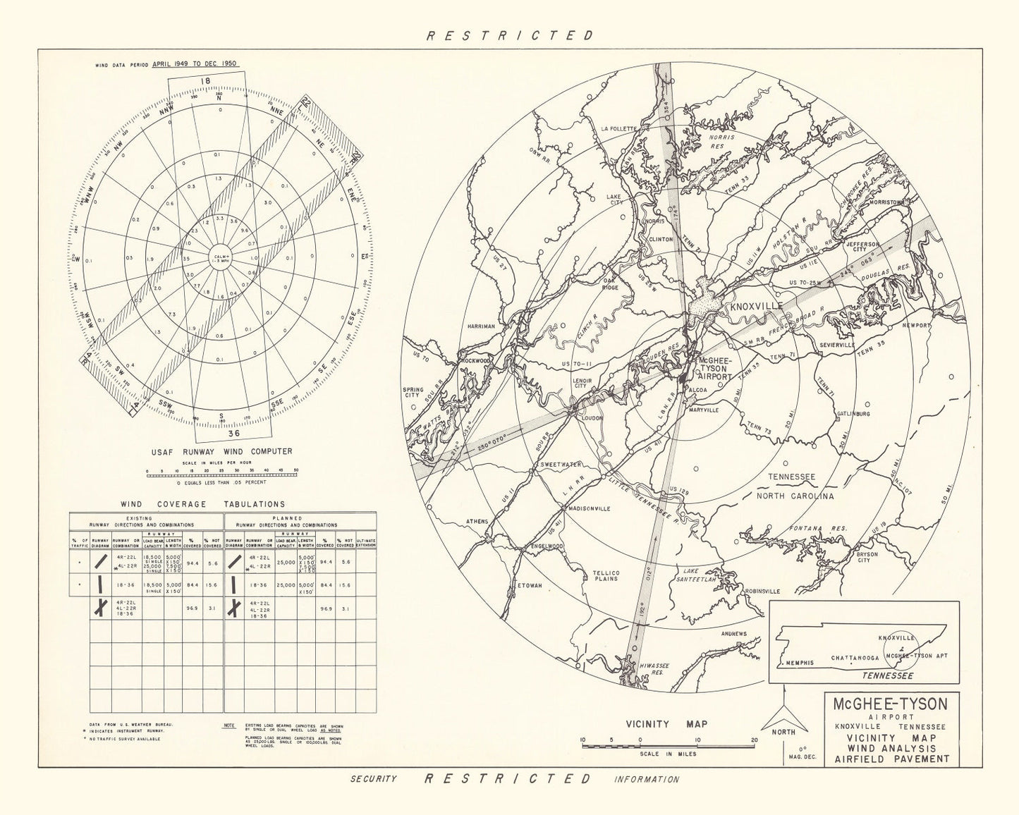 Vintage Map of the McGhee-Tyson Airport Vicinity, 1952