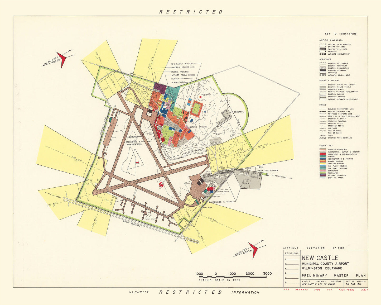 Vintage Map of New Castle Municipal County Airport, 1951