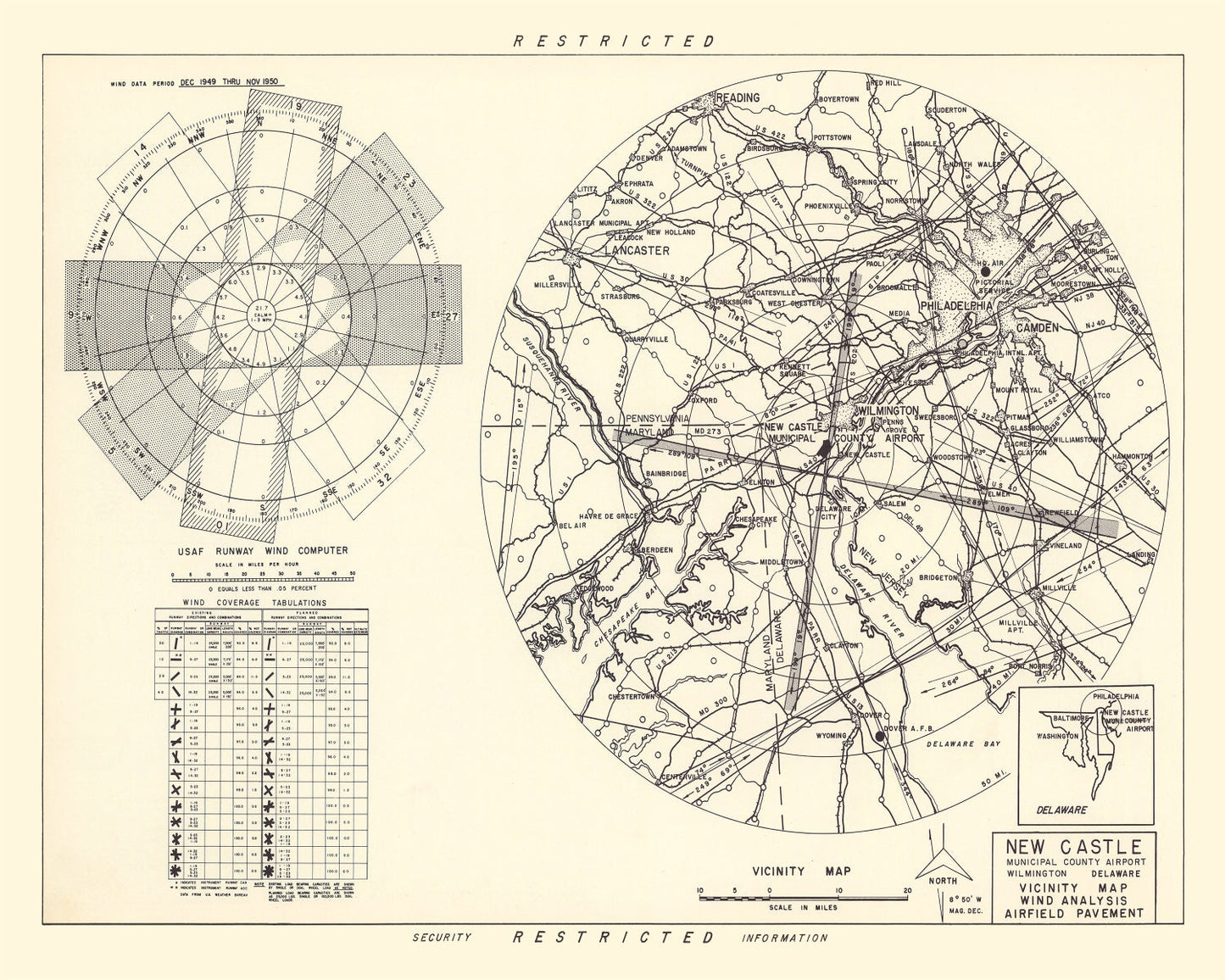 Vintage Map of the New Castle Municipal County Airport Vicinity, 1951