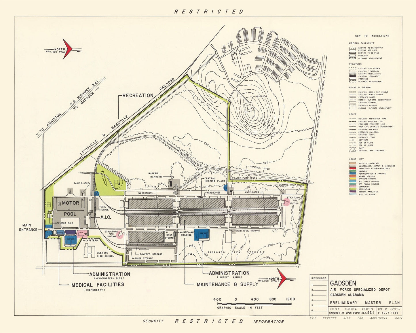 Vintage Map of Gadsden Specialized Air Force Depot, 1952