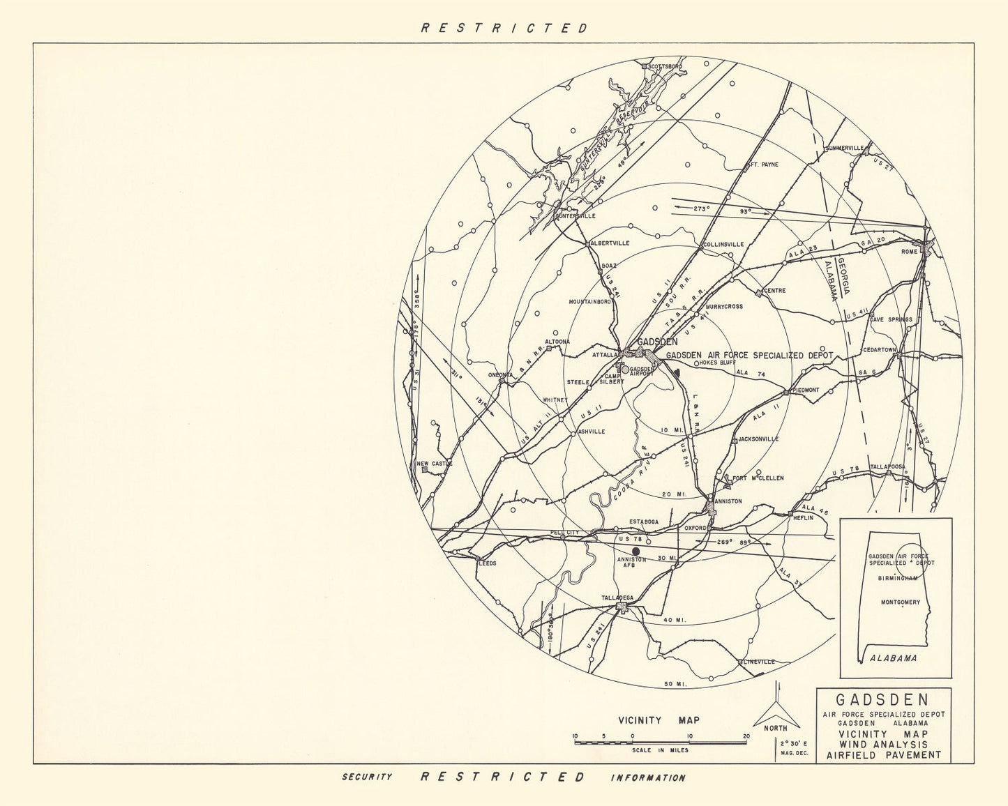Vintage Map of the Gadsden Specialized Air Force Depot Vicinity, 1952