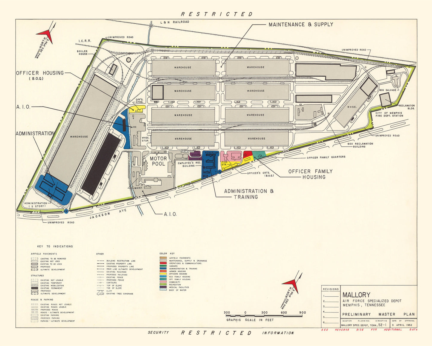 Vintage Map of Mallory Specialized Air Force Depot, 1952