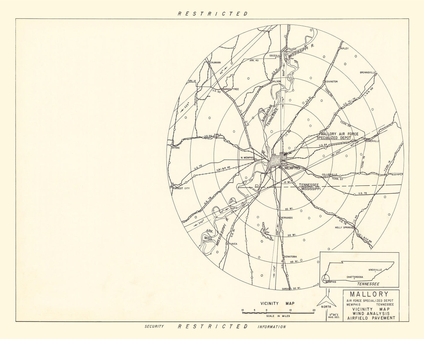 Vintage Map of the Mallory Specialized Air Force Depot Vicinity, 1952
