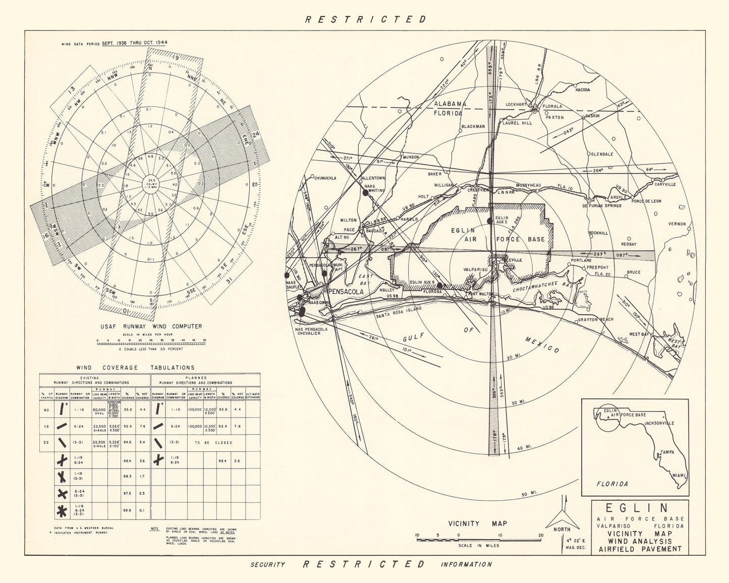 Vintage Map of the Eglin Air Force Base Vicinity, 1952