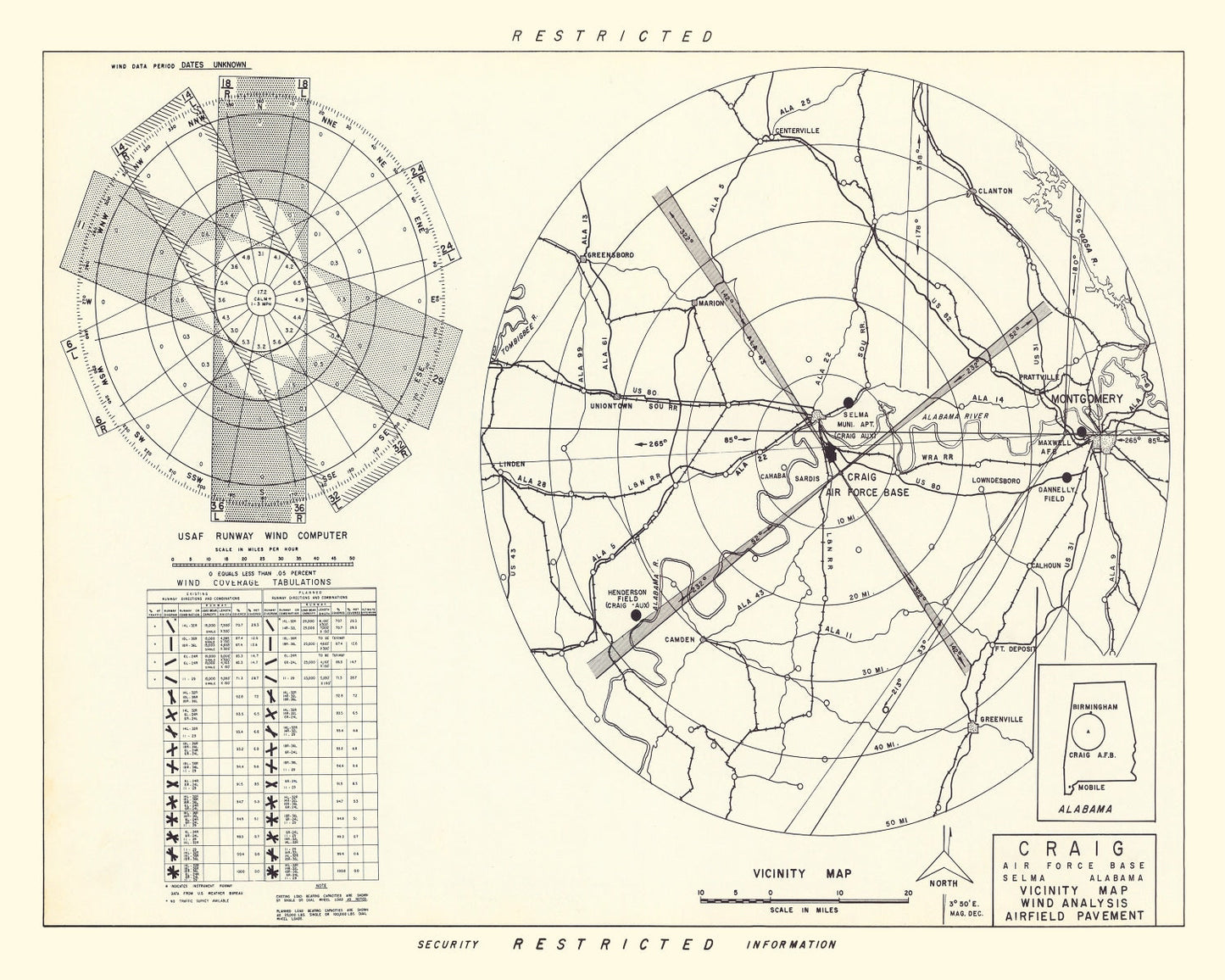 Vintage Map of the Craig Air Force Base Vicinity, 1950
