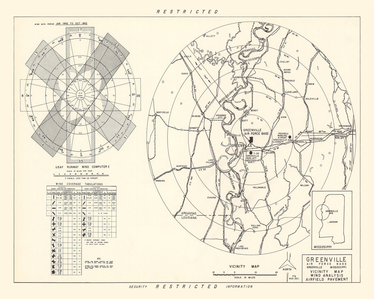 Vintage Map of the Greenville Air Force Base Vicinity, 1951