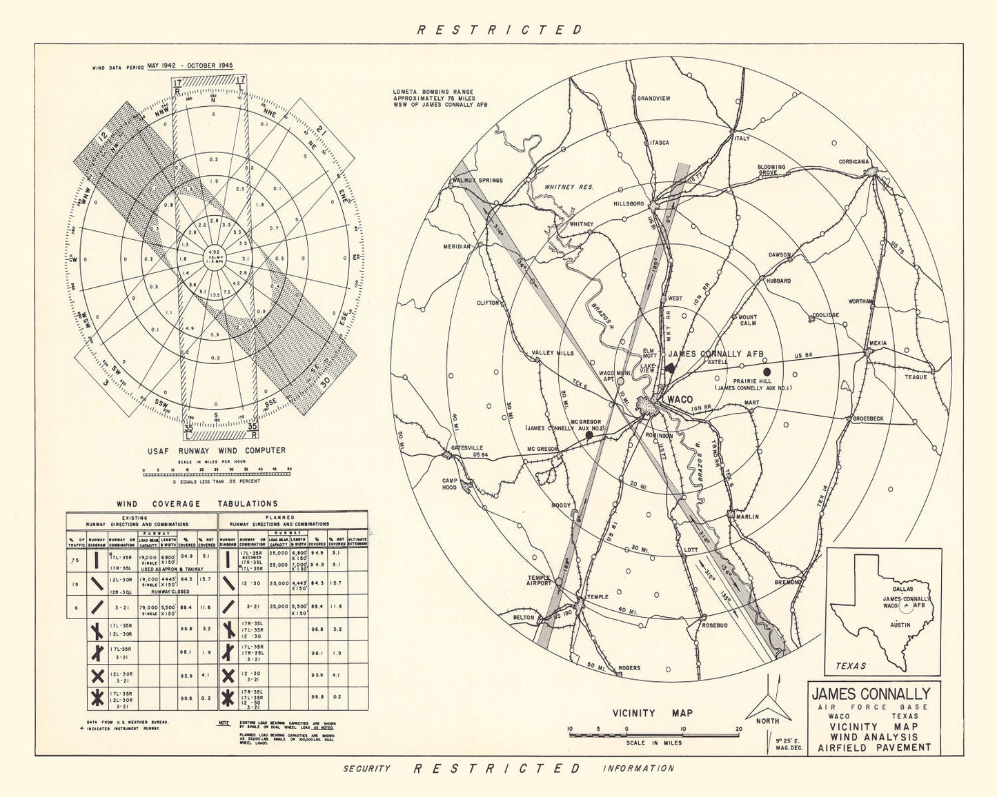 Vintage Map of the James Connally Air Force Base Vicinity, 1951