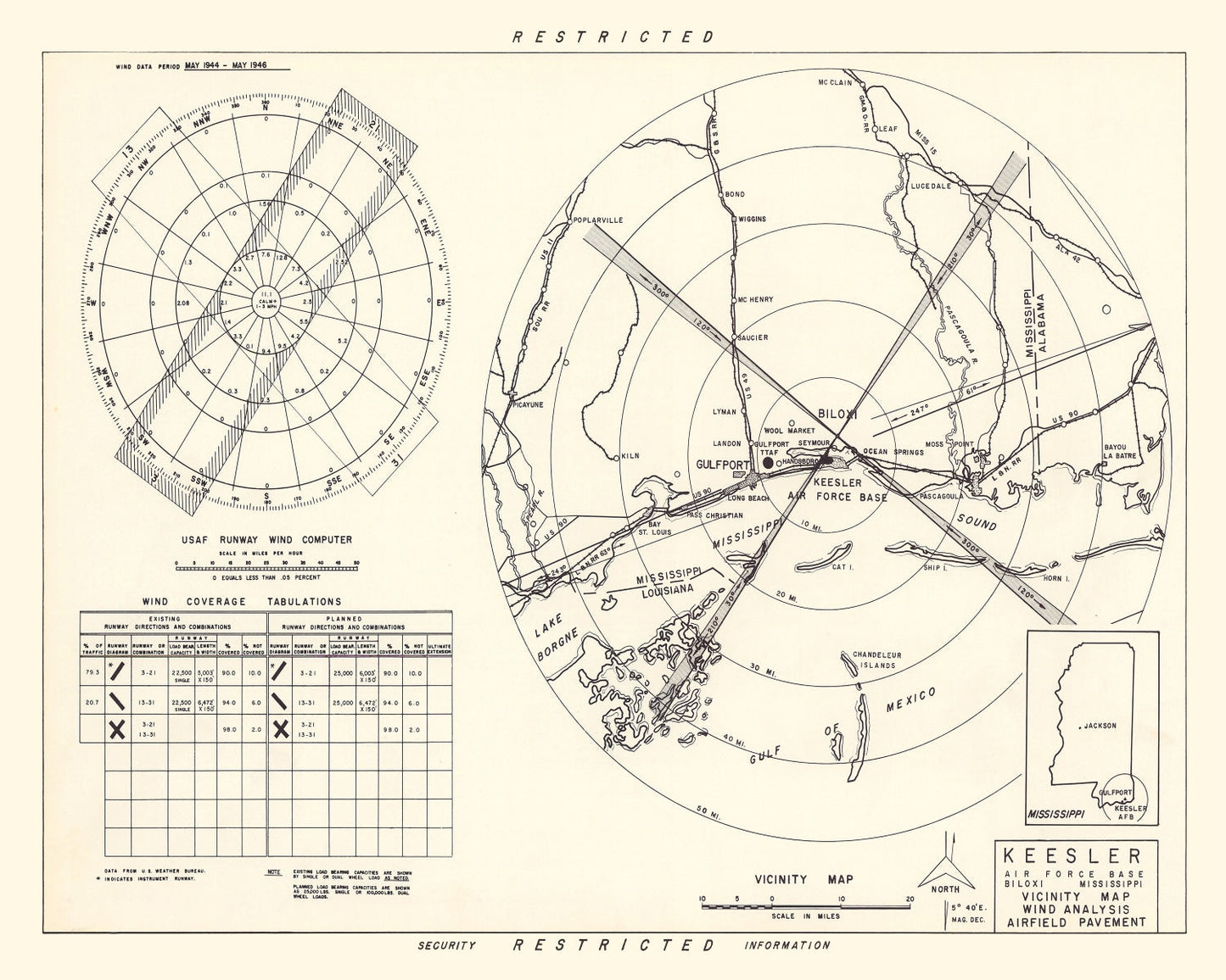 Vintage Map of the Keesler Air Force Base Vicinity, 1950
