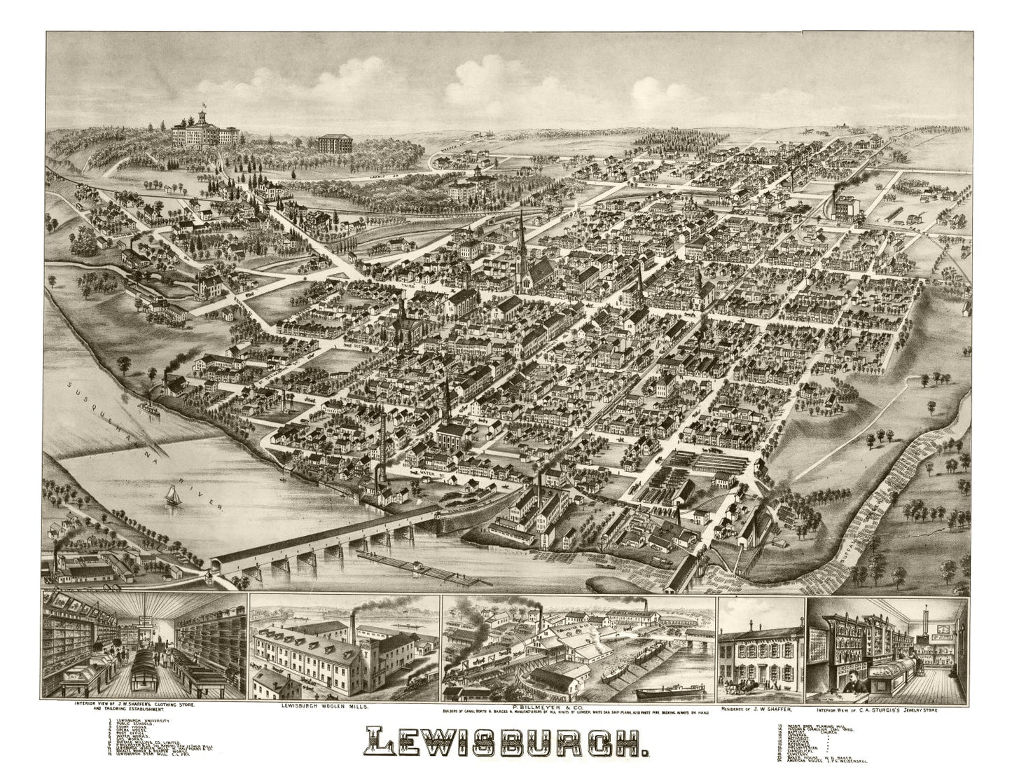 Vintage Map of Lewisburgh, Pennsylvania 1884