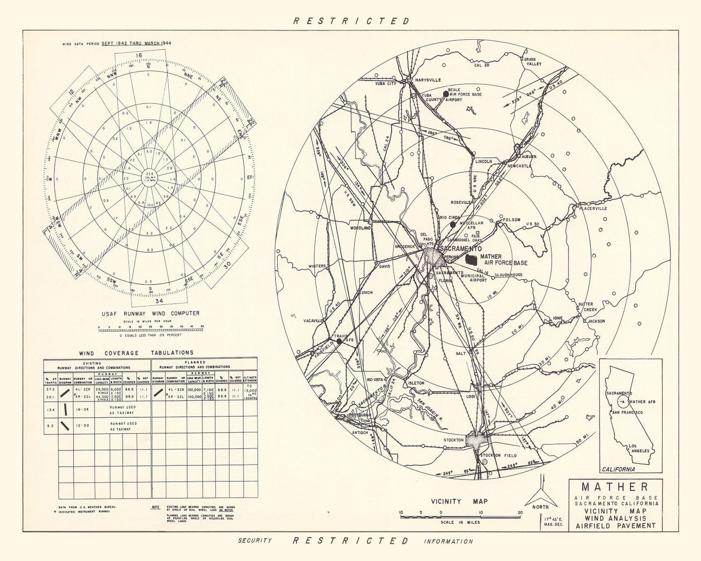 Vintage Map of the Mather Air Force Base Vicinity, 1952
