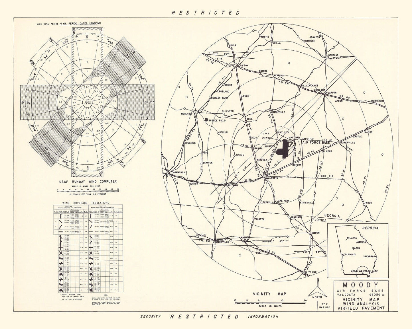 Vintage Map of the Moody Air Force Base Vicinity, 1951