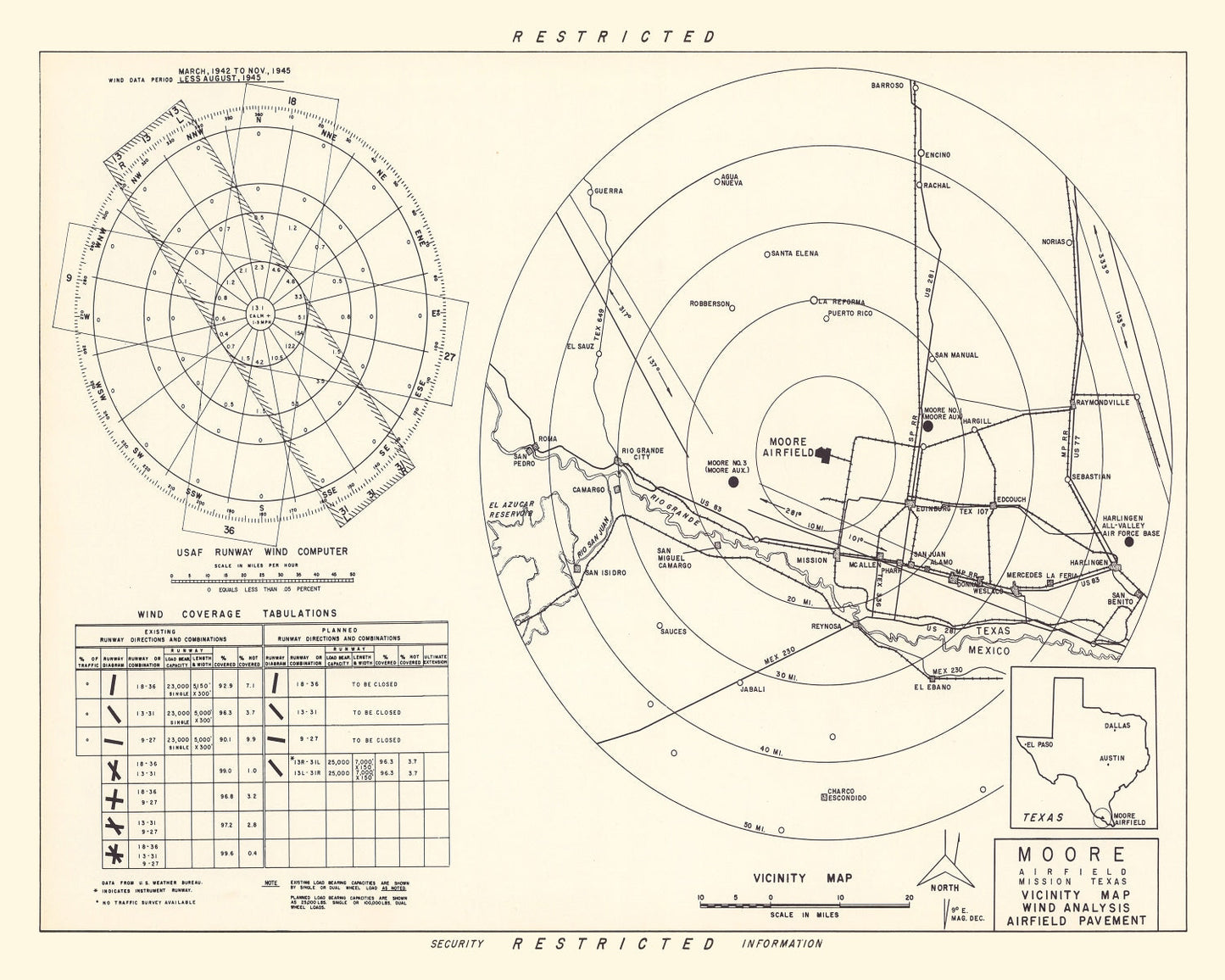 Vintage Map of the Moore Air Field Vicinity, 1952