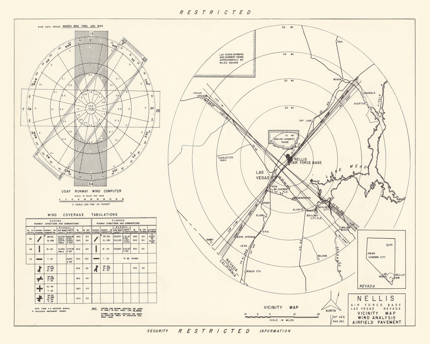 Vintage Map of the Nellis Air Force Base Vicinity, 1951