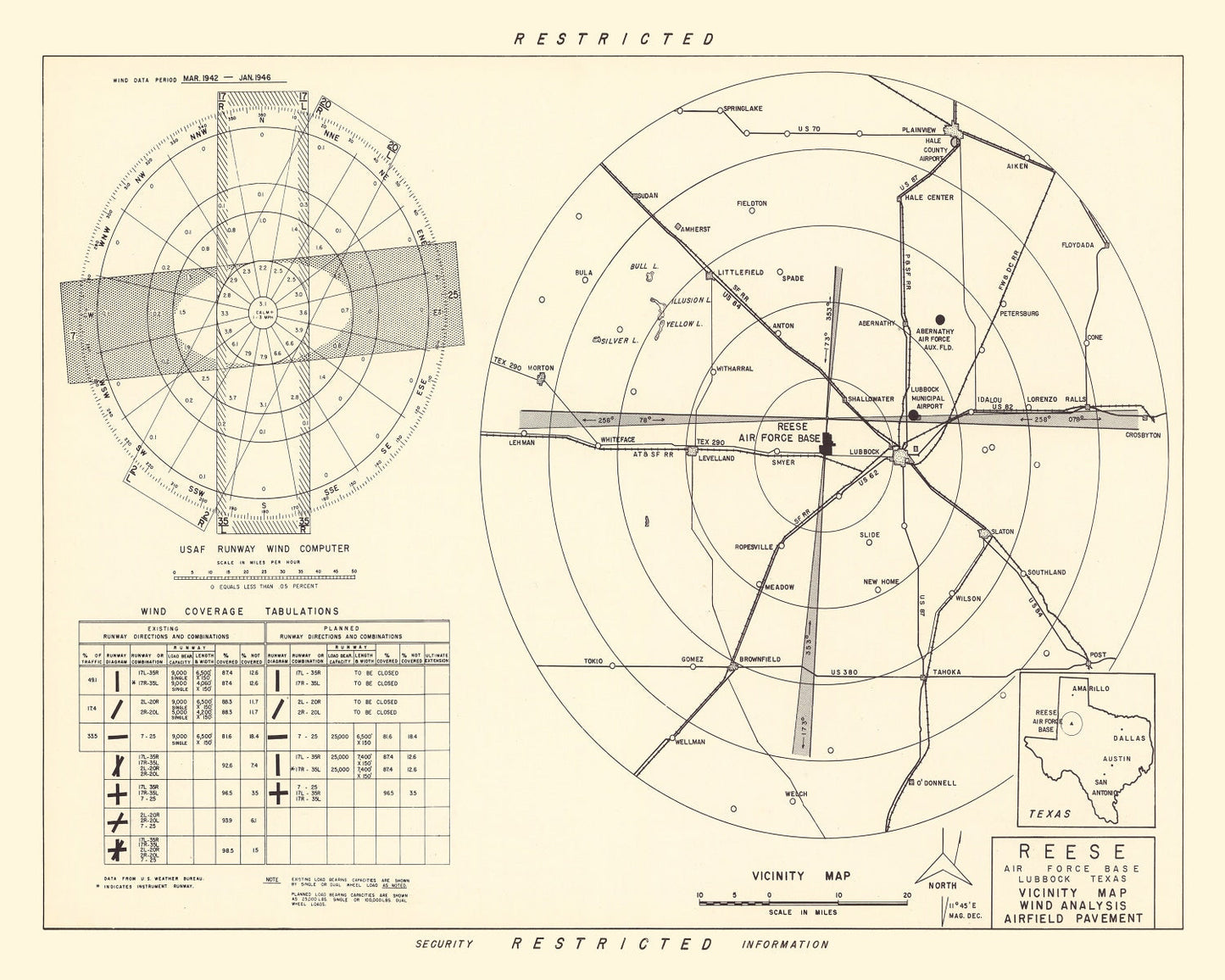 Vintage Map of the Reese Air Force Base Vicinity, 1952