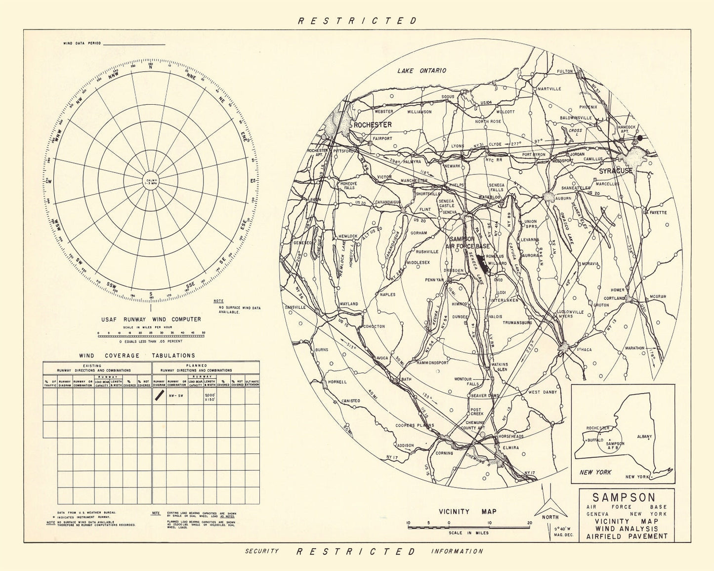 Vintage Map of the Sampson Air Force Base Vicinity, 1951