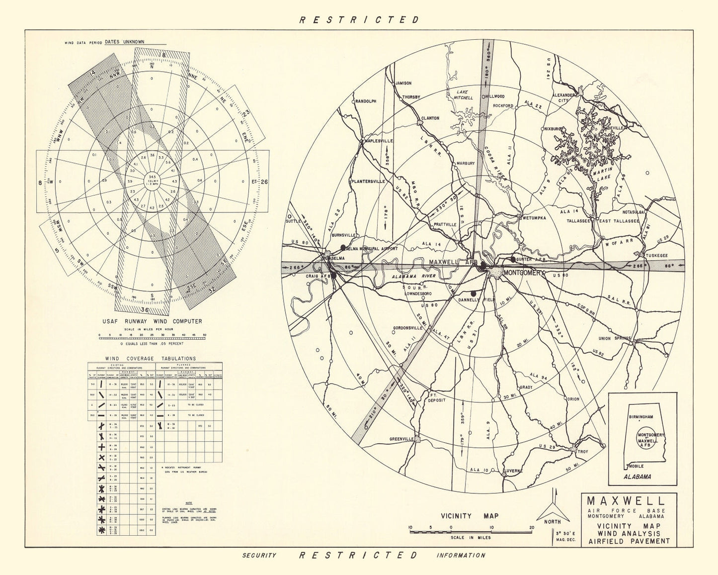 Vintage Map of the Maxwell Air Force Base Vicinity, 1952
