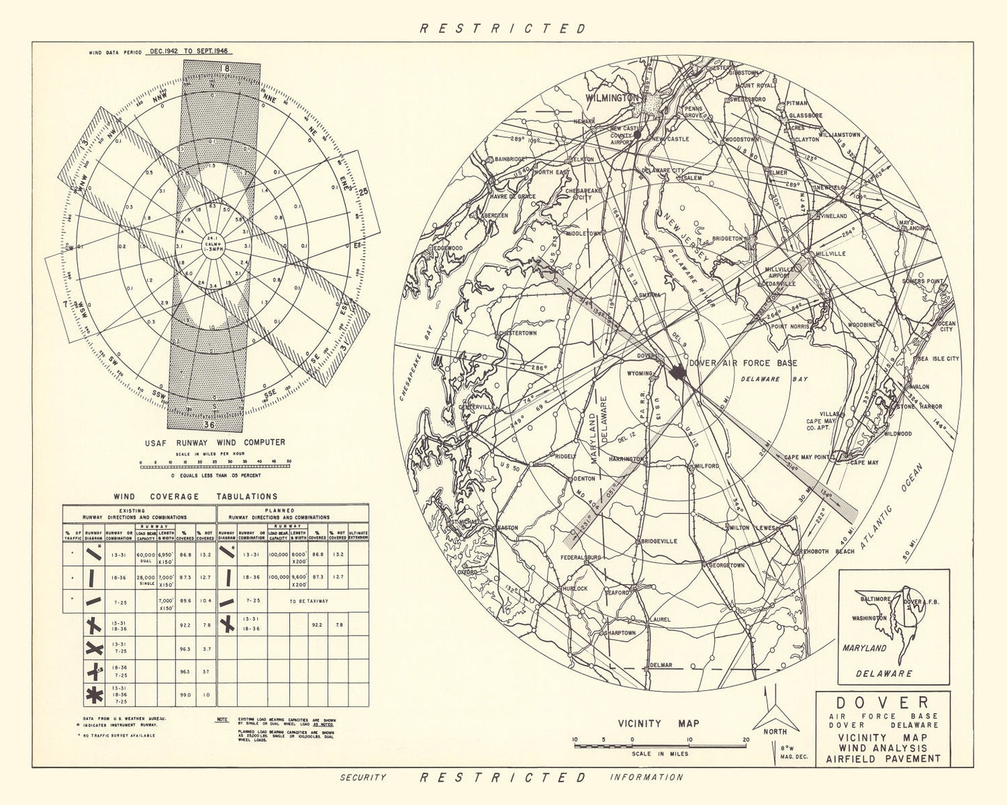 Vintage Map of the Dover Air Force Base Vicinity, 1952
