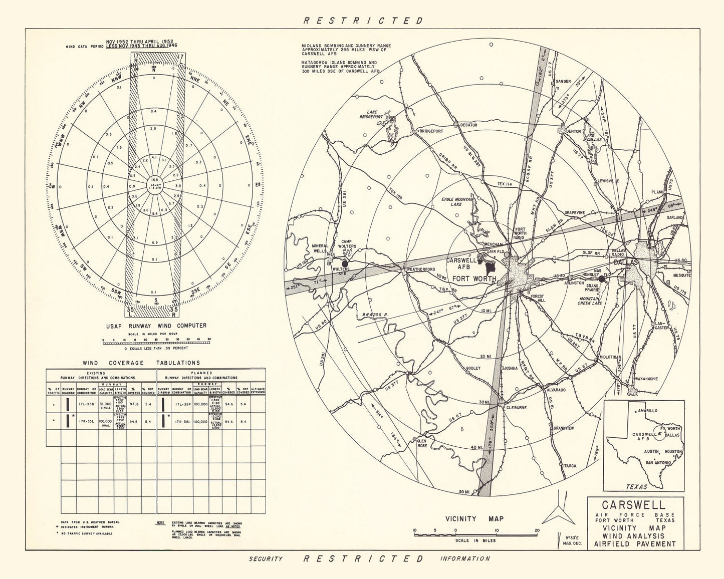 Vintage Map of the Carswell Air Force Base Vicinity, 1952