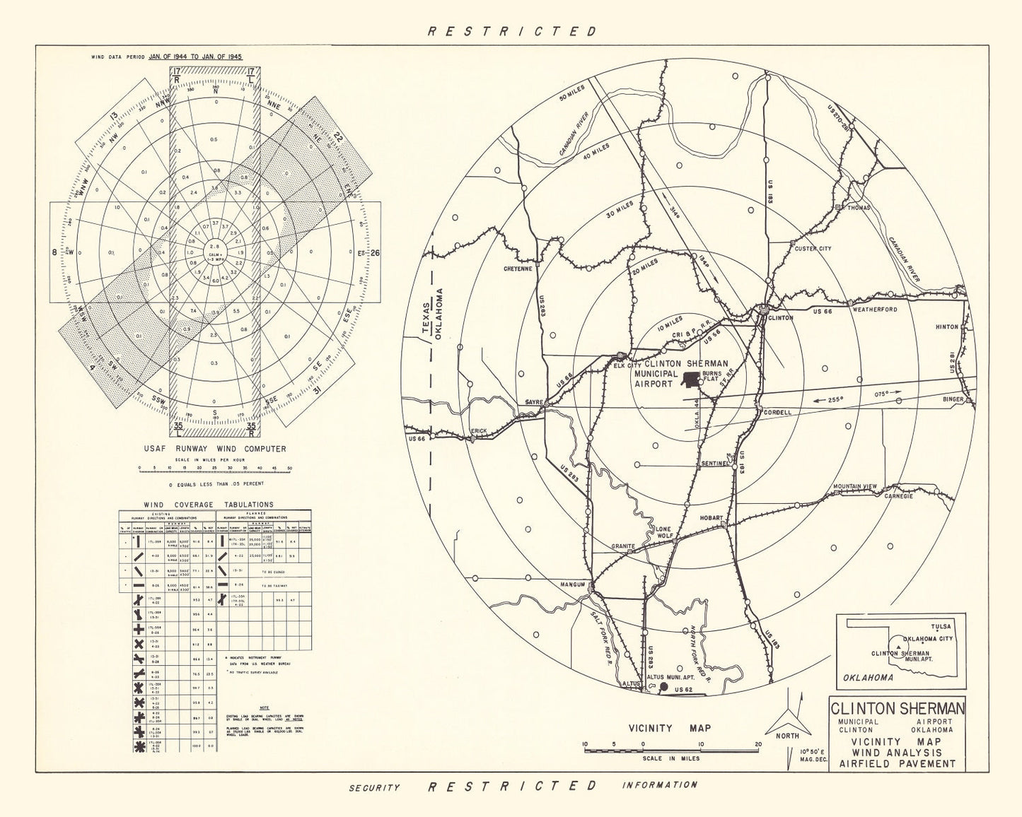 Vintage Map of the Clinton Sherman Municipal Airport Vicinity, 1952