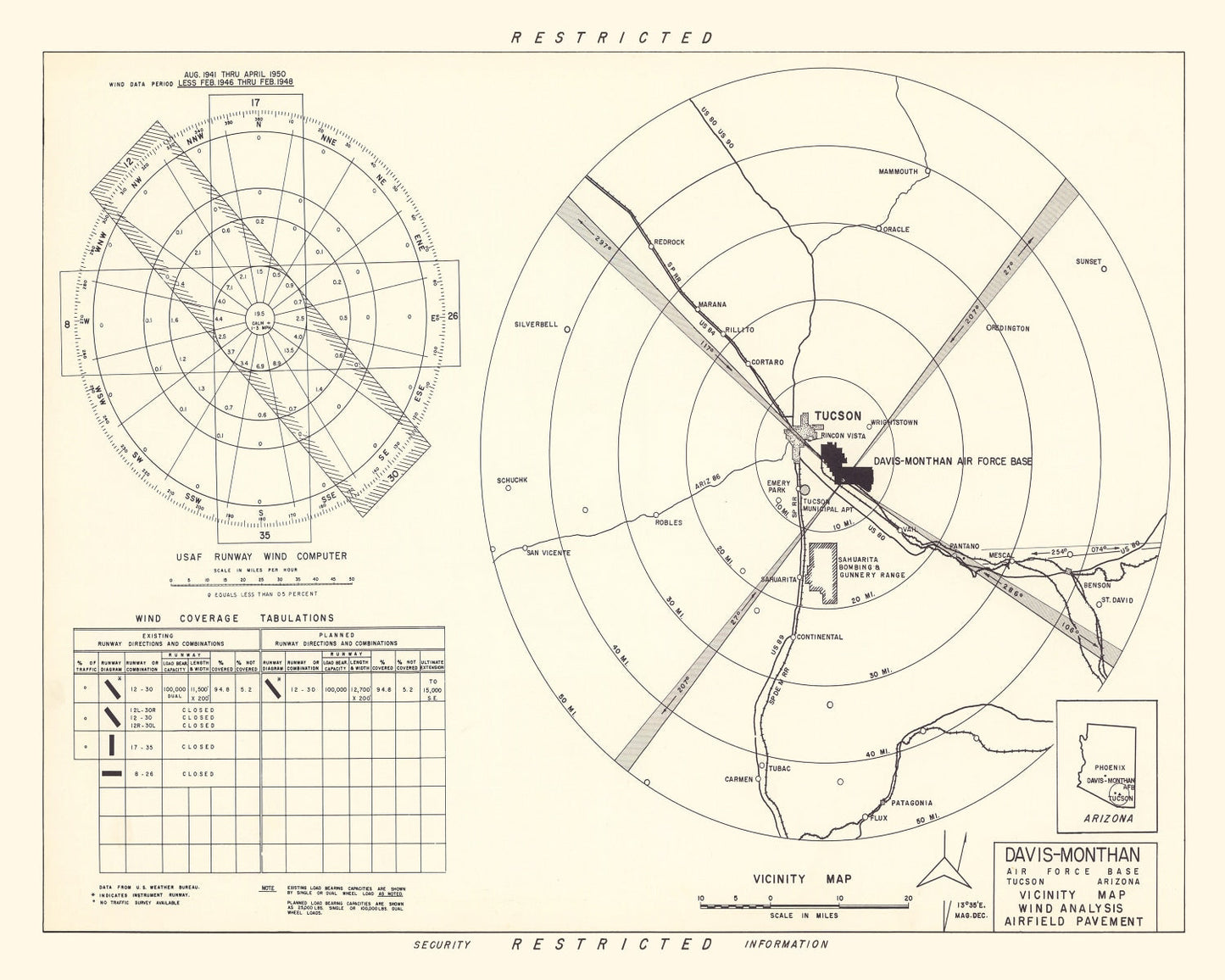 Vintage Map of the Davis-Monthan Air Force Base Vicinity, 1951