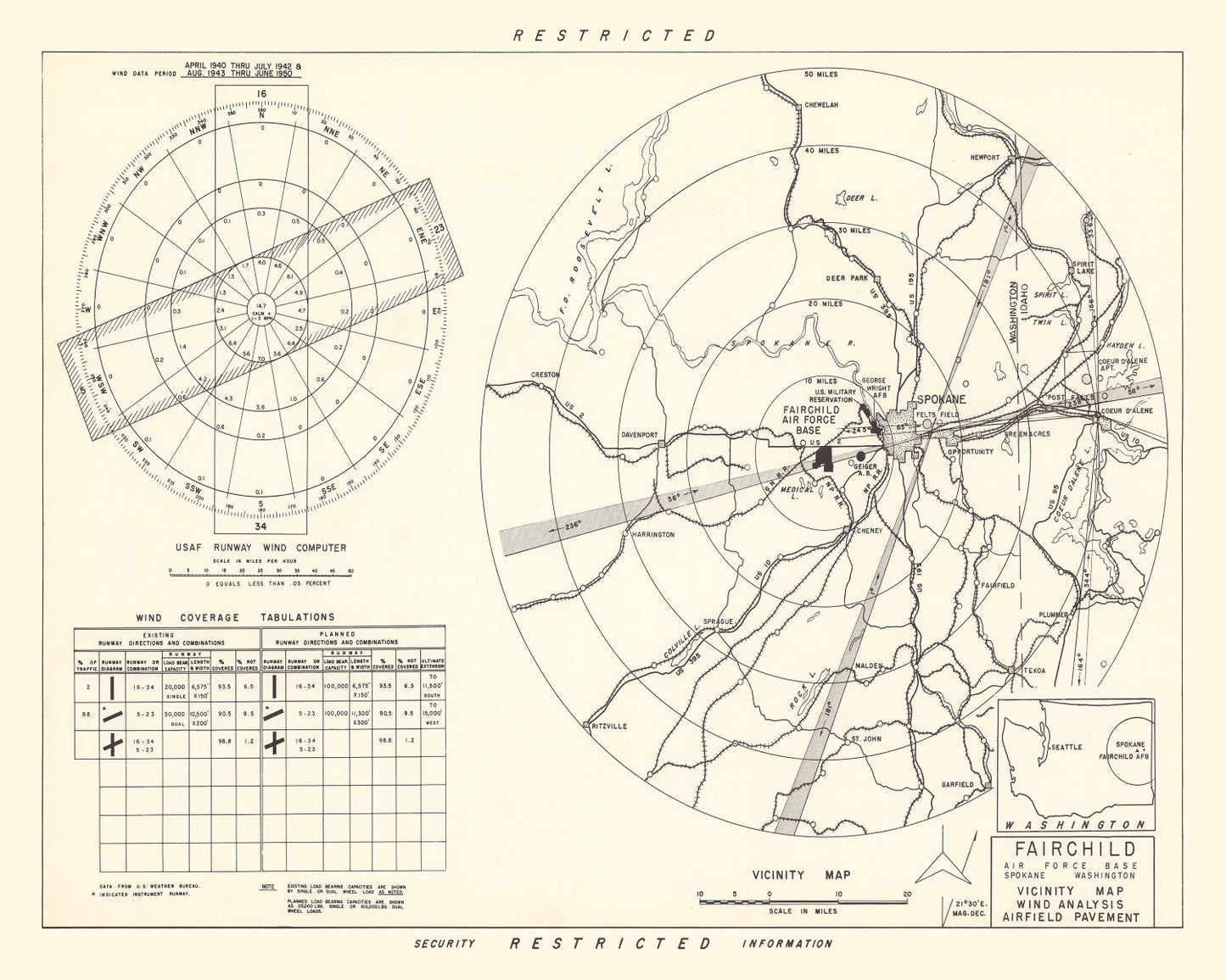 Vintage Map of the Fairchild Air Force Base Vicinity, 1951