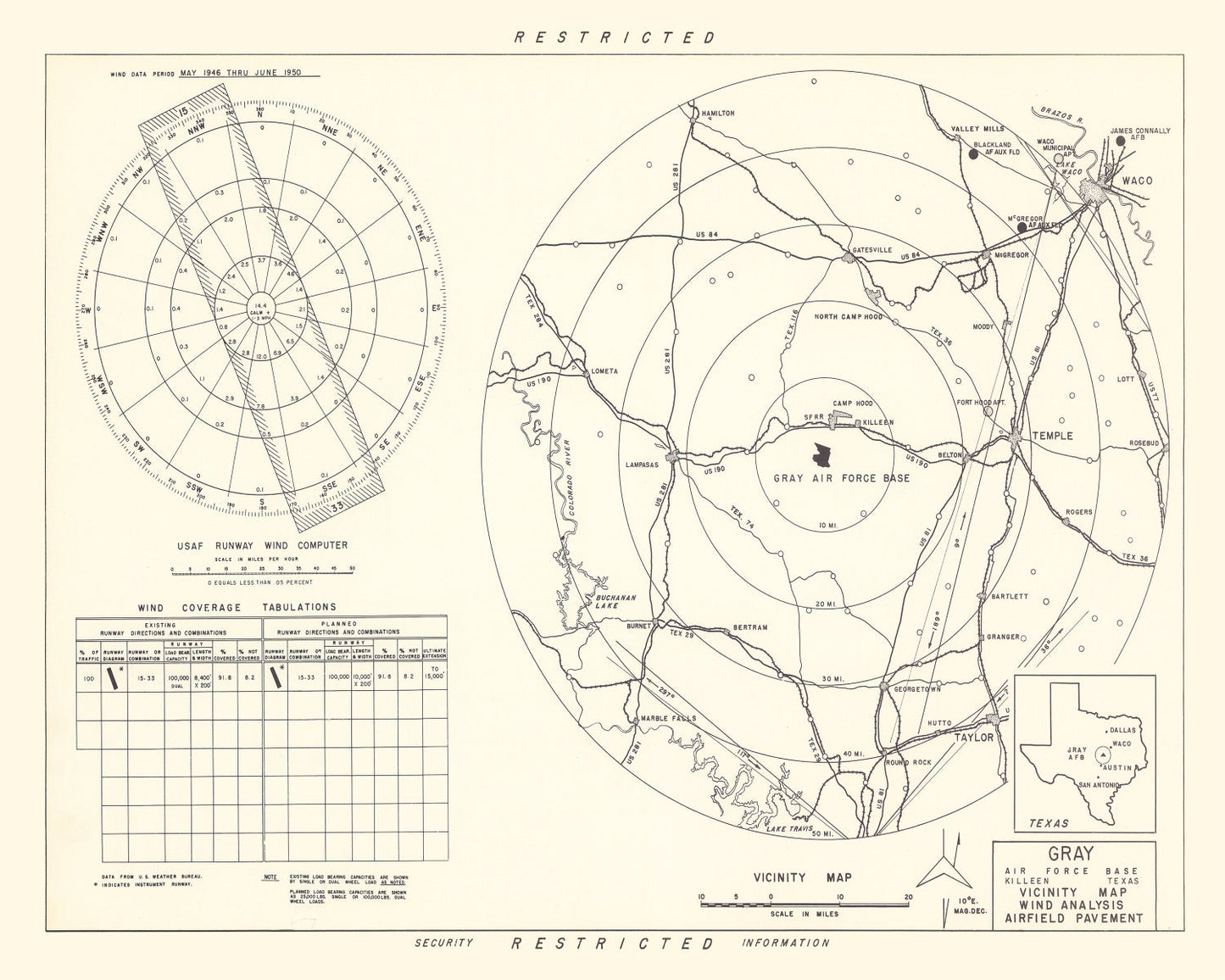 Vintage Map of the Gray Air Force Base Vicinity, 1951