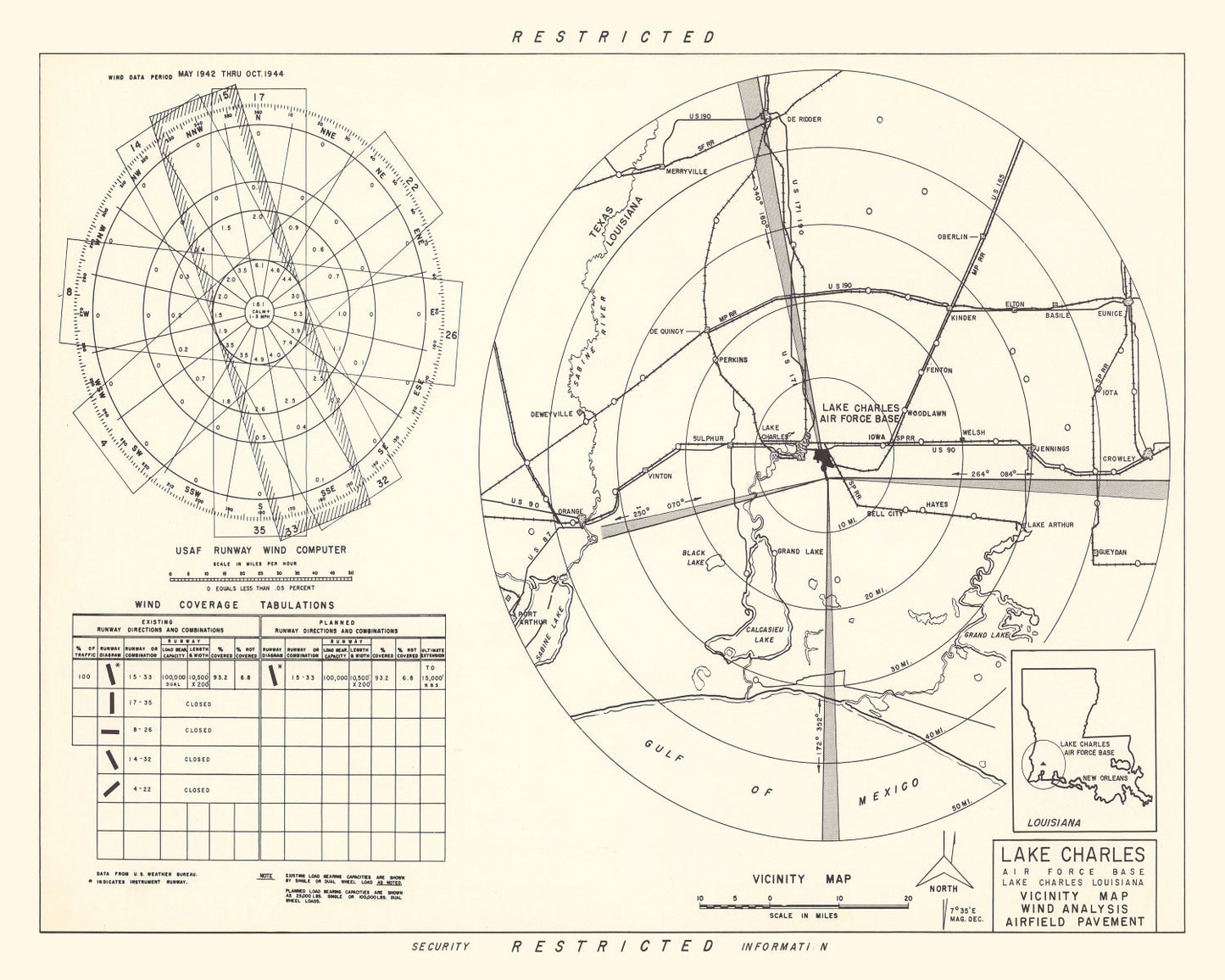 Vintage Map of the Lake Charles Air Force Base Vicinity, 1951