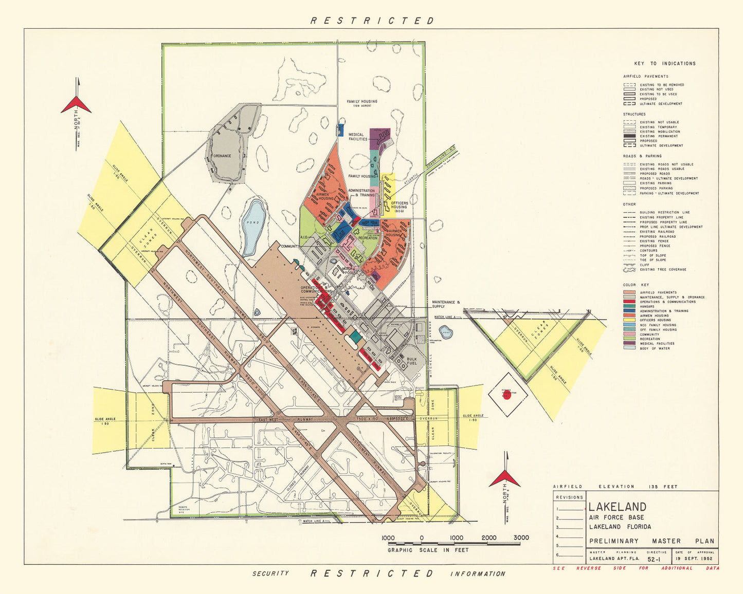 Vintage Map of Lakeland Air Force Base, 1952