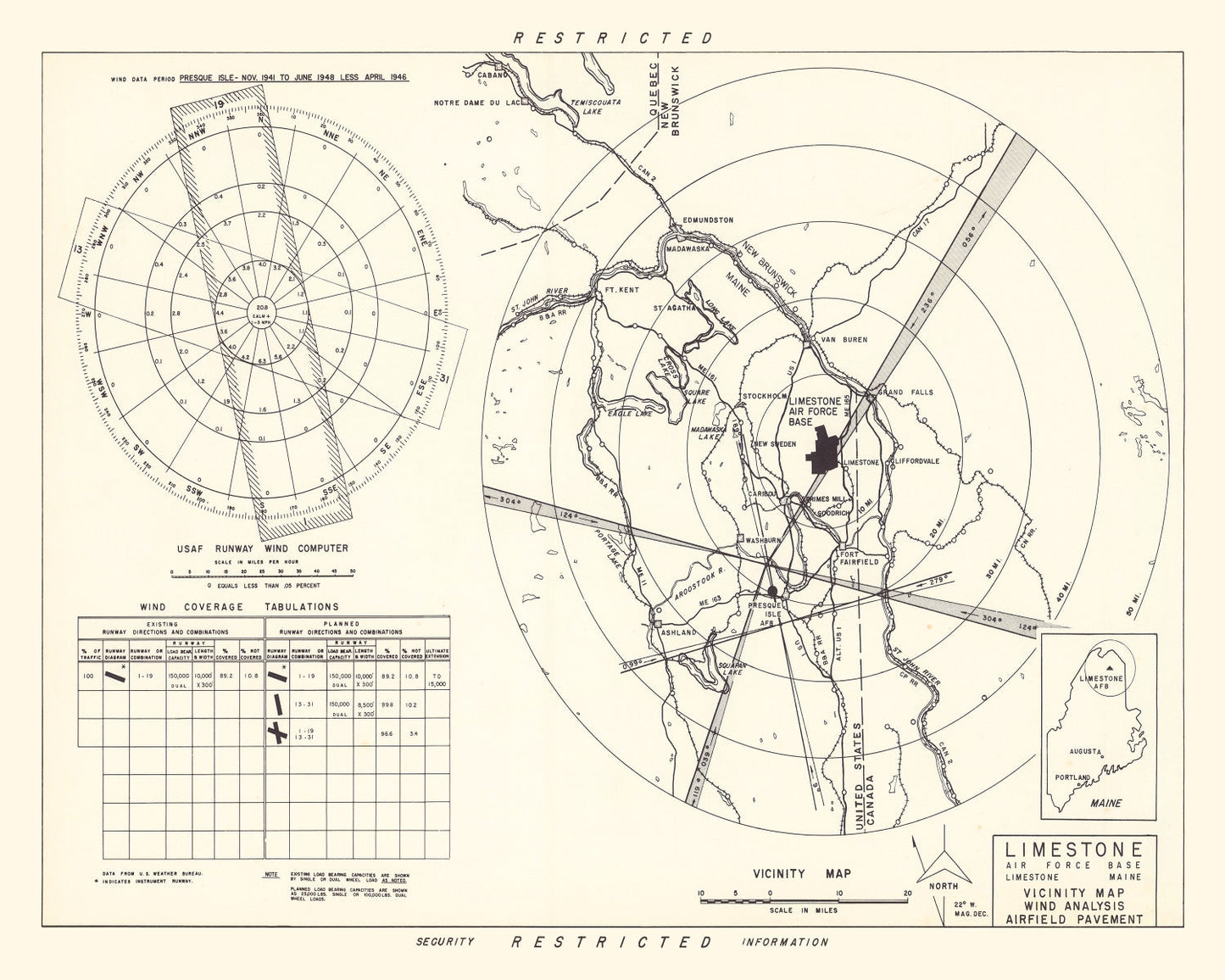 Vintage Map of the Limestone Air Force Base Vicinity, 1951