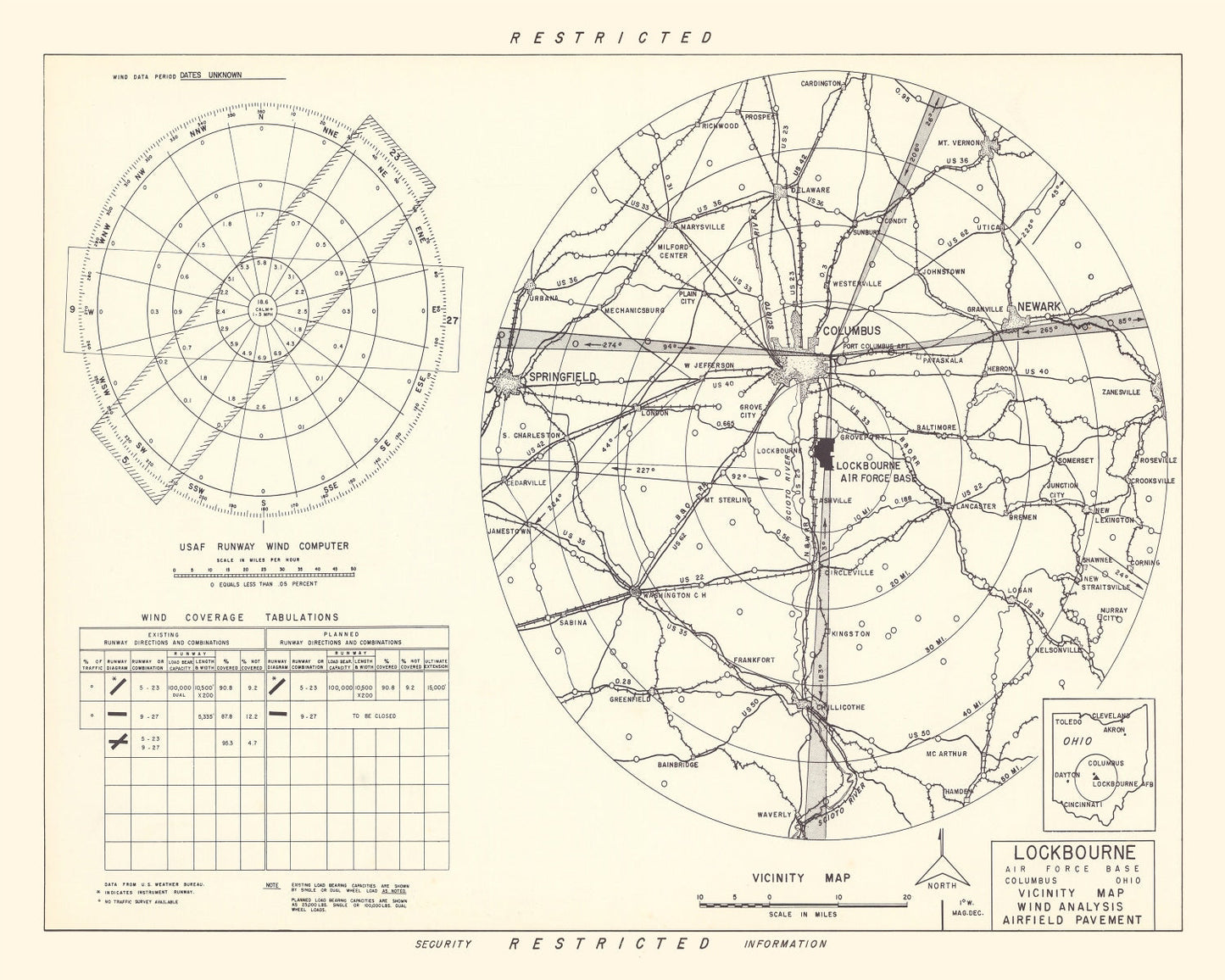 Vintage Map of the Lockbourne Air Force Base Vicinity, 1951