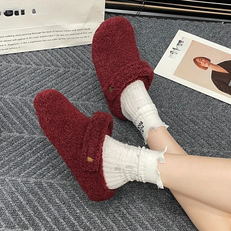 π©΄ Winter Cotton Drag Outside Flat Fluffy Slippers