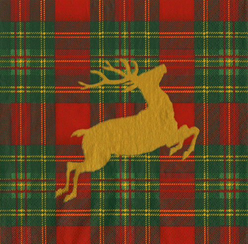 Reindeer Tartan Red Dinner Napkin