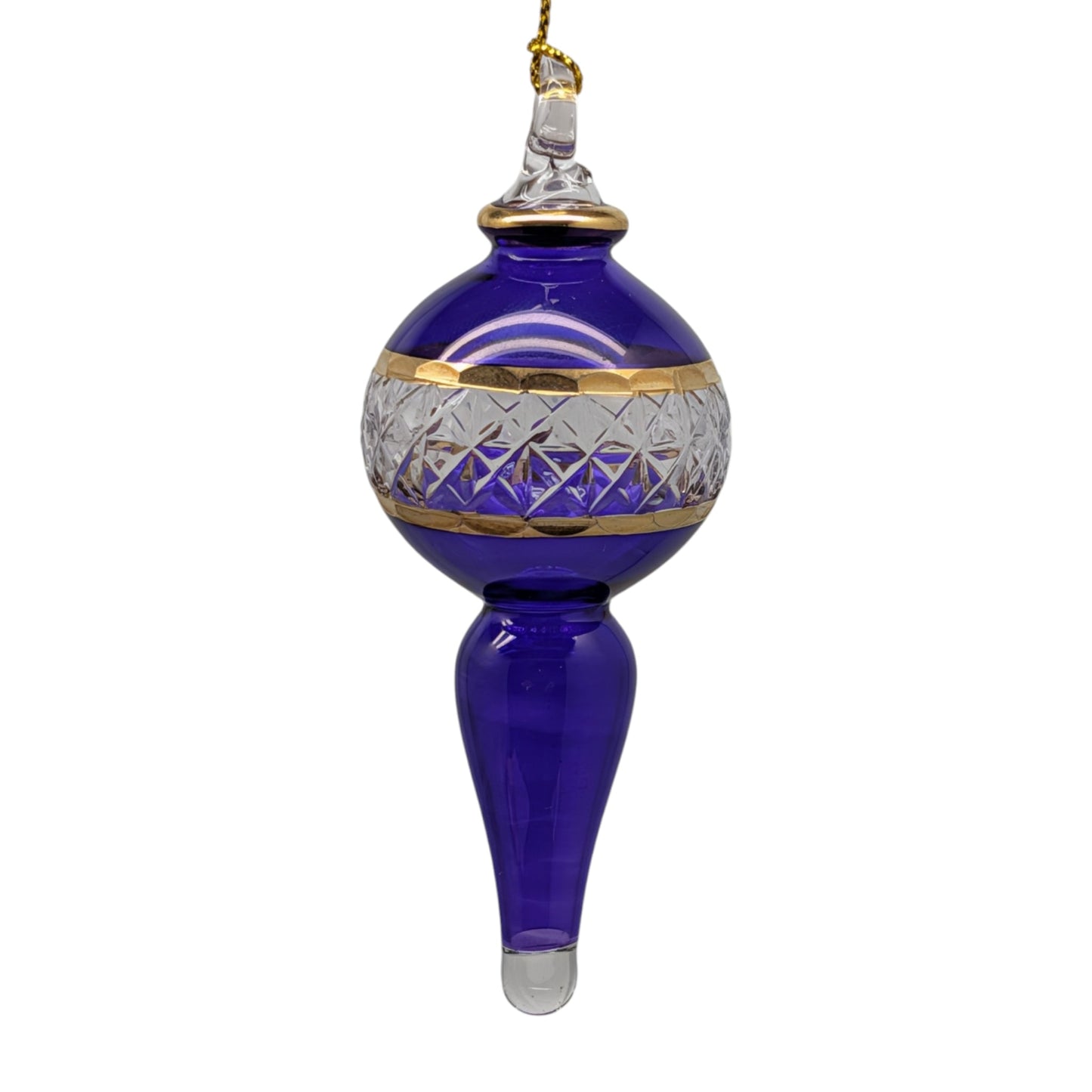 Lattice Glass Ornaments With Gold Accents - Purple Ball with Finial