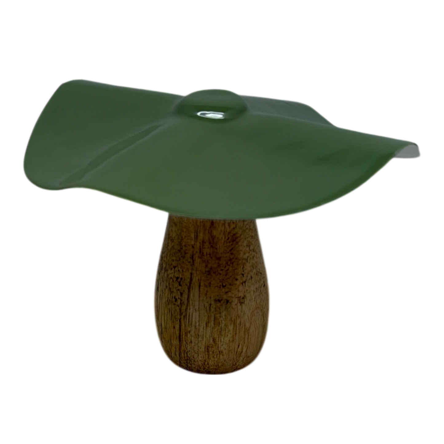 Metal and Mango Wood Mushroom - Olive Green