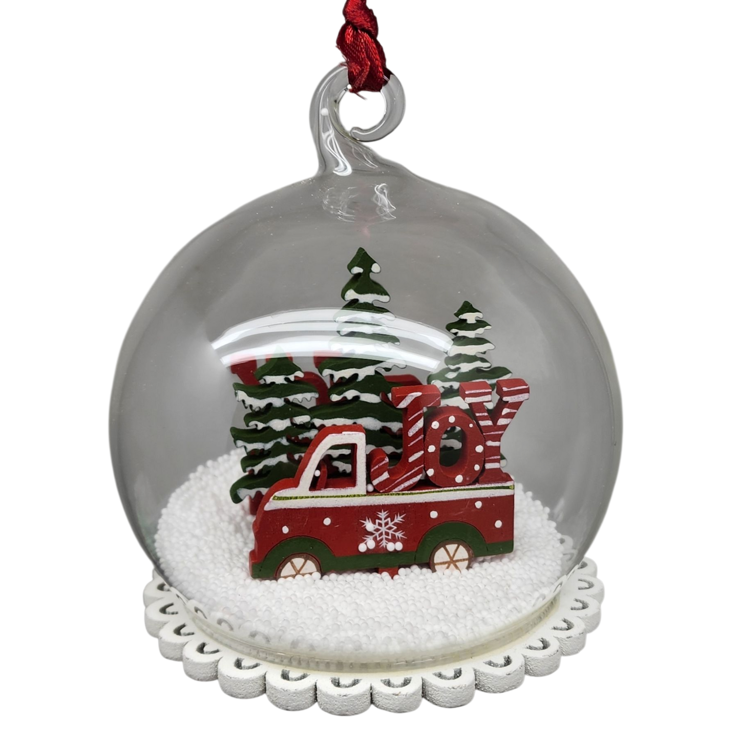 Glass Snow Ball Scene Ornament - Vintage Truck Version