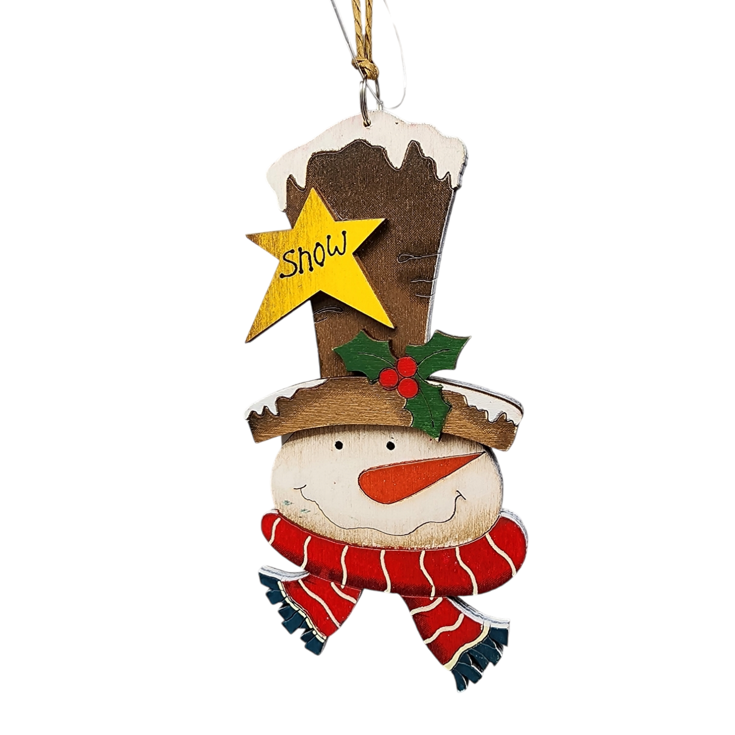Rustic Wooden Ornament - Snowman in Tophat