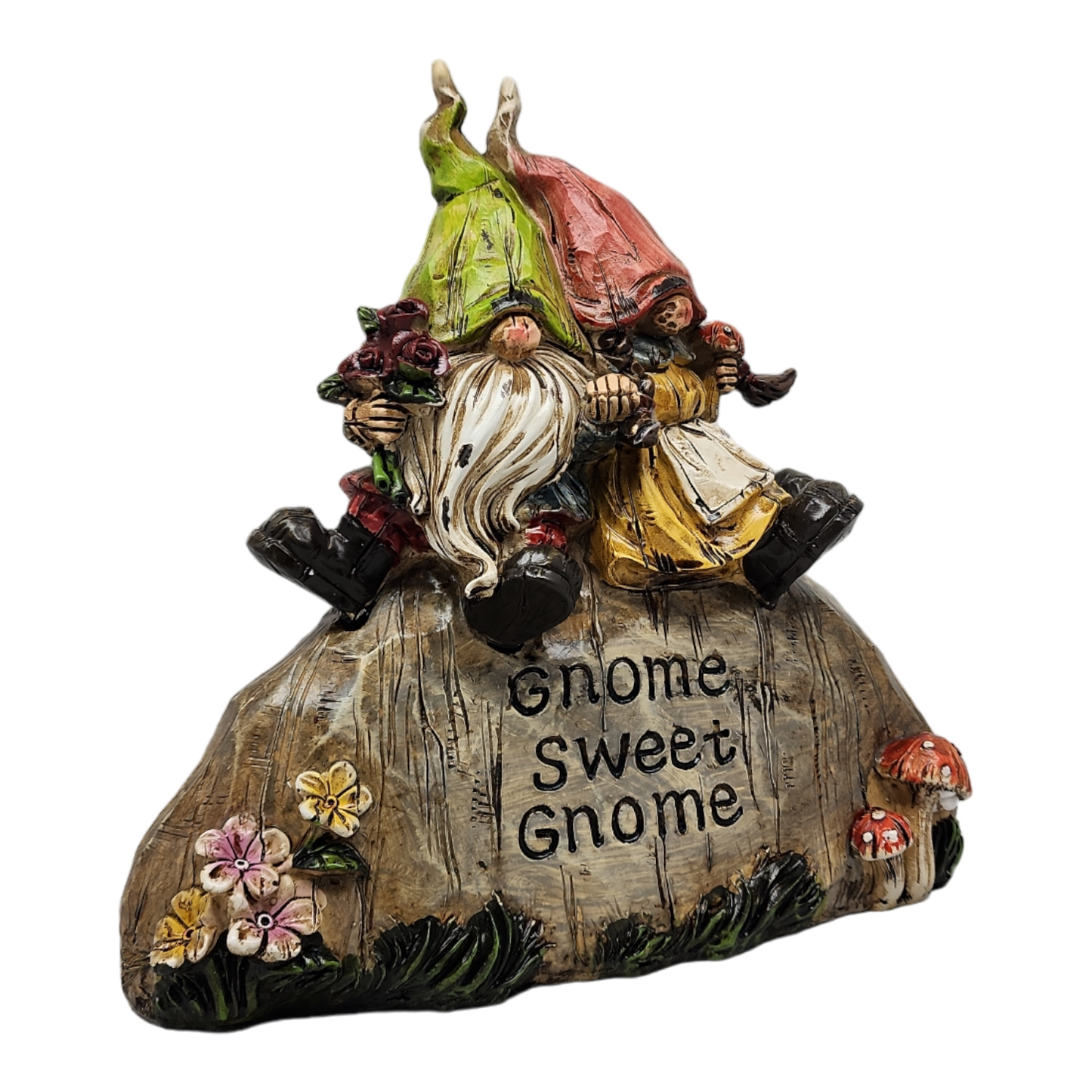 Garden Gnomes on a Rock - 8 Inch - Gnome Sweet Gnome