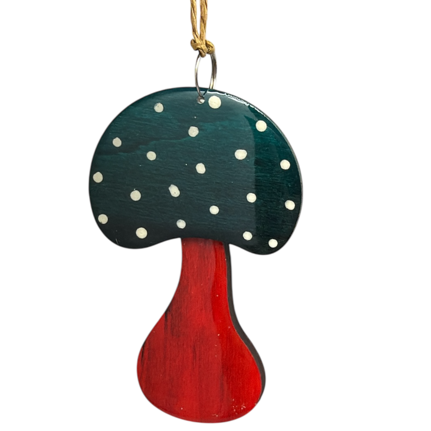 Glossy Wooden Mushroom Ornament - 3 1/2 Inches