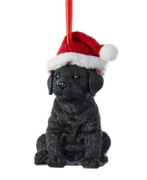 Labrador With Christmas Hat Ornament - Black