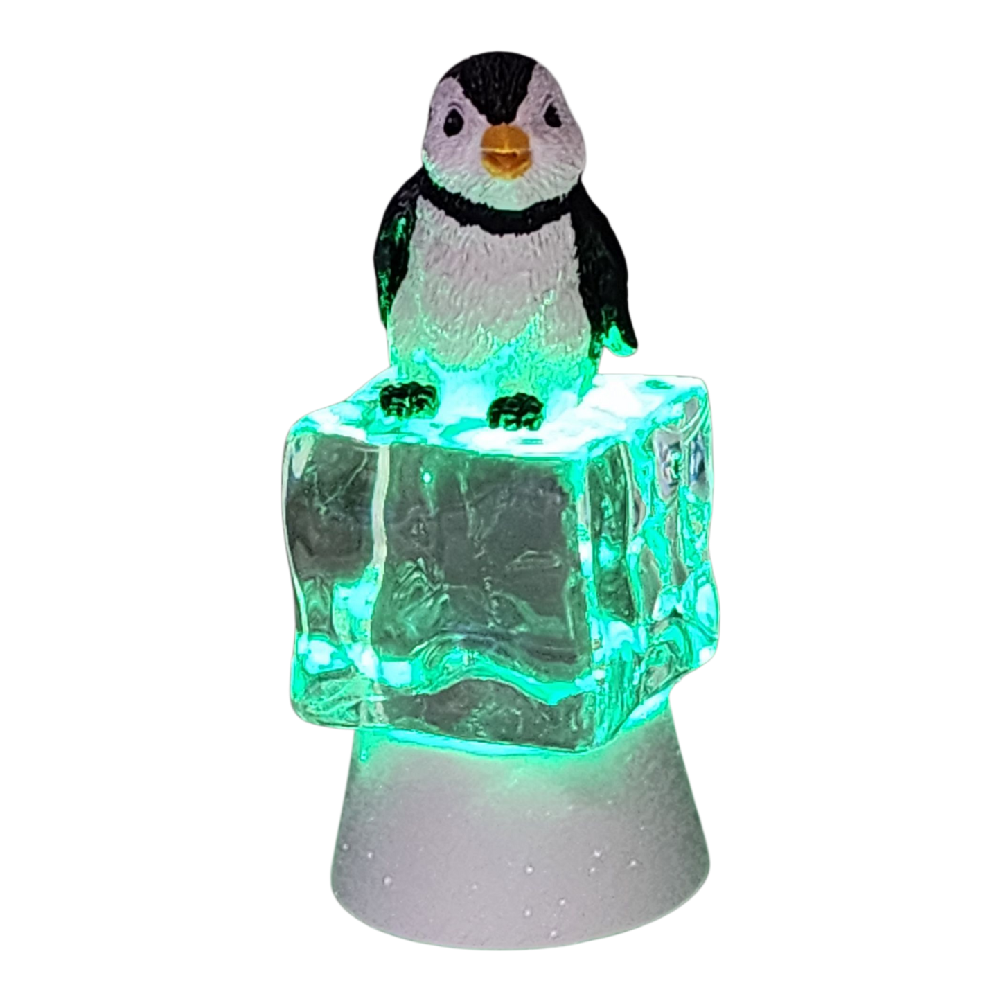 Penguin Sitting on Color-changing Lighted Icecube -