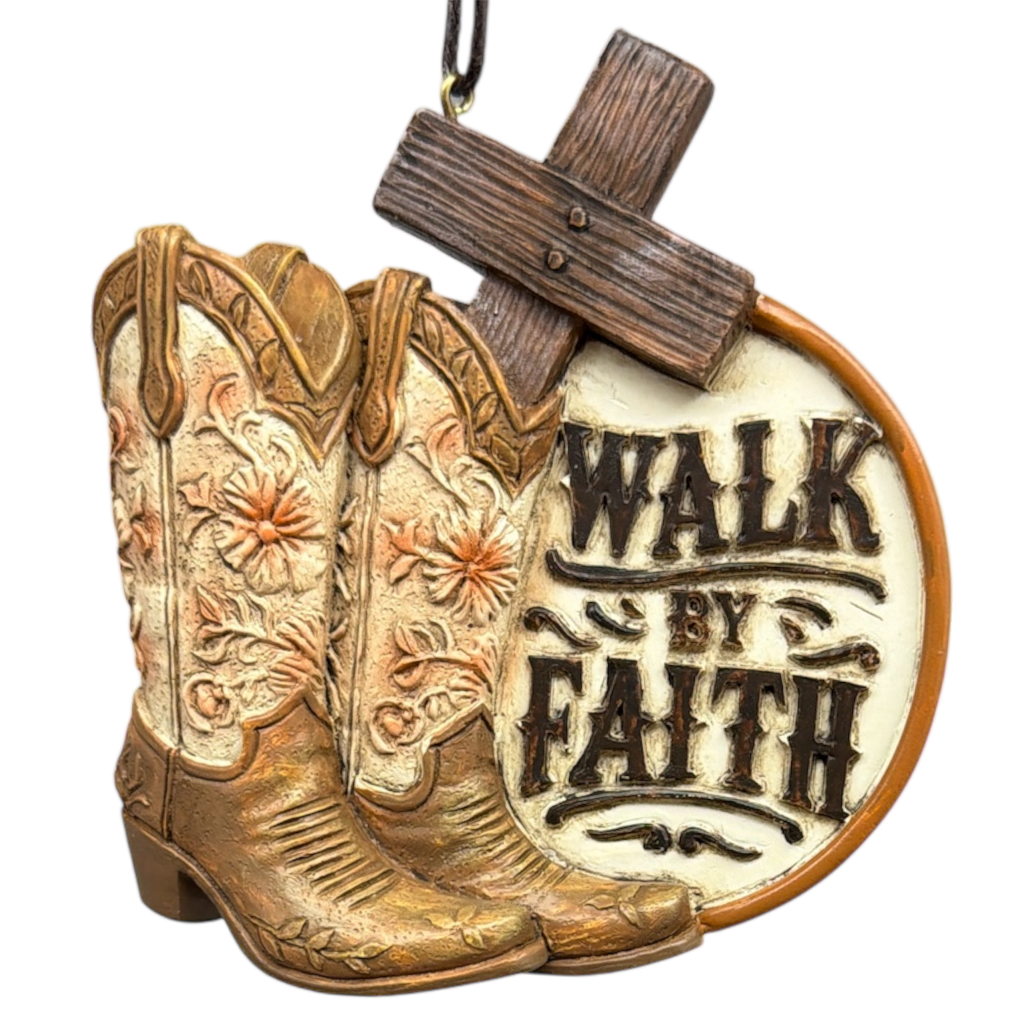Western "Walk By Faith" Resin Ornament