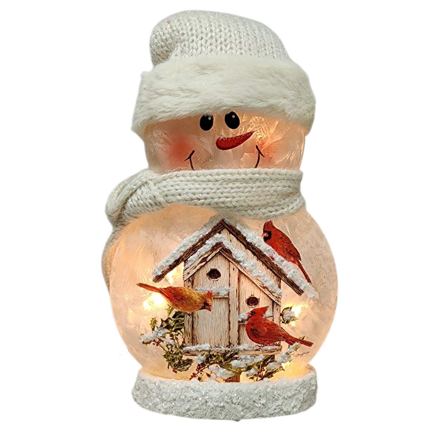 9.5 Inch Lighted Cardinal Glass Snowman - Bird House