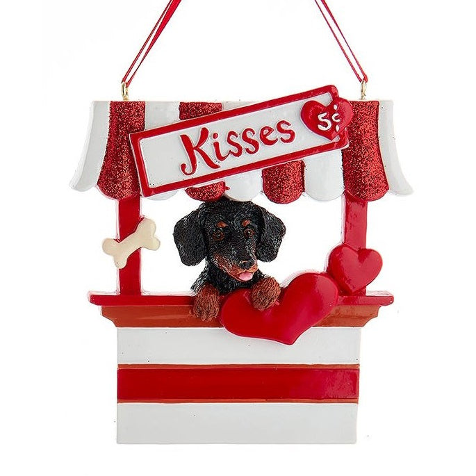 Dog Kisses - Kissing Booth Ornament - Black Dachshund