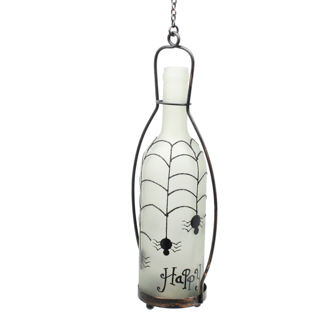 Color Changing Lighted Frosted Glass Halloween Bottle - Spiders