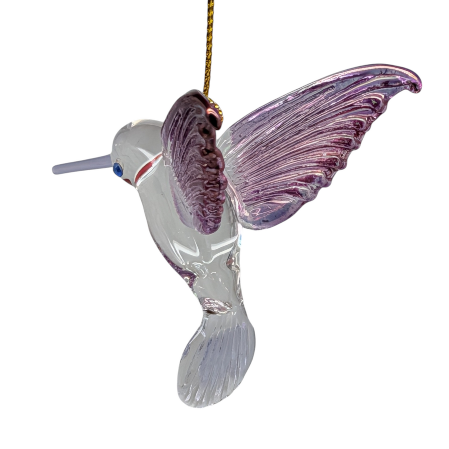 Egyptian Glass Hummingbird Ornament - Purple Wings / Blue Beak