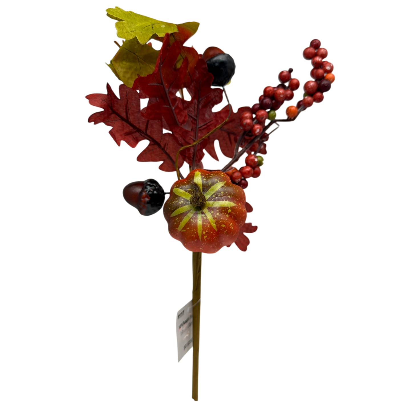 14 inch Faux Pumpkin Pick With Leaves, Acorns and Berries